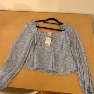 H&M Puff-sleeved blouse - Light Blue Floral